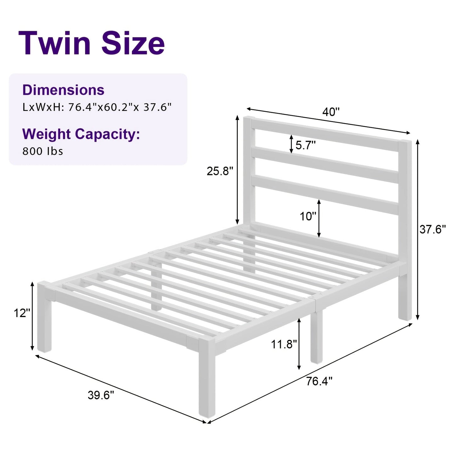 Bed Frame shown in the 【white】, Twin option
