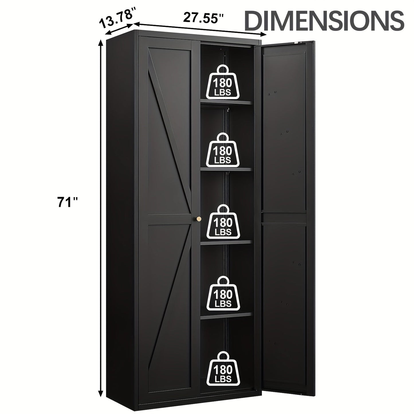 Storage Cabinet shown in the 71 inch Black option