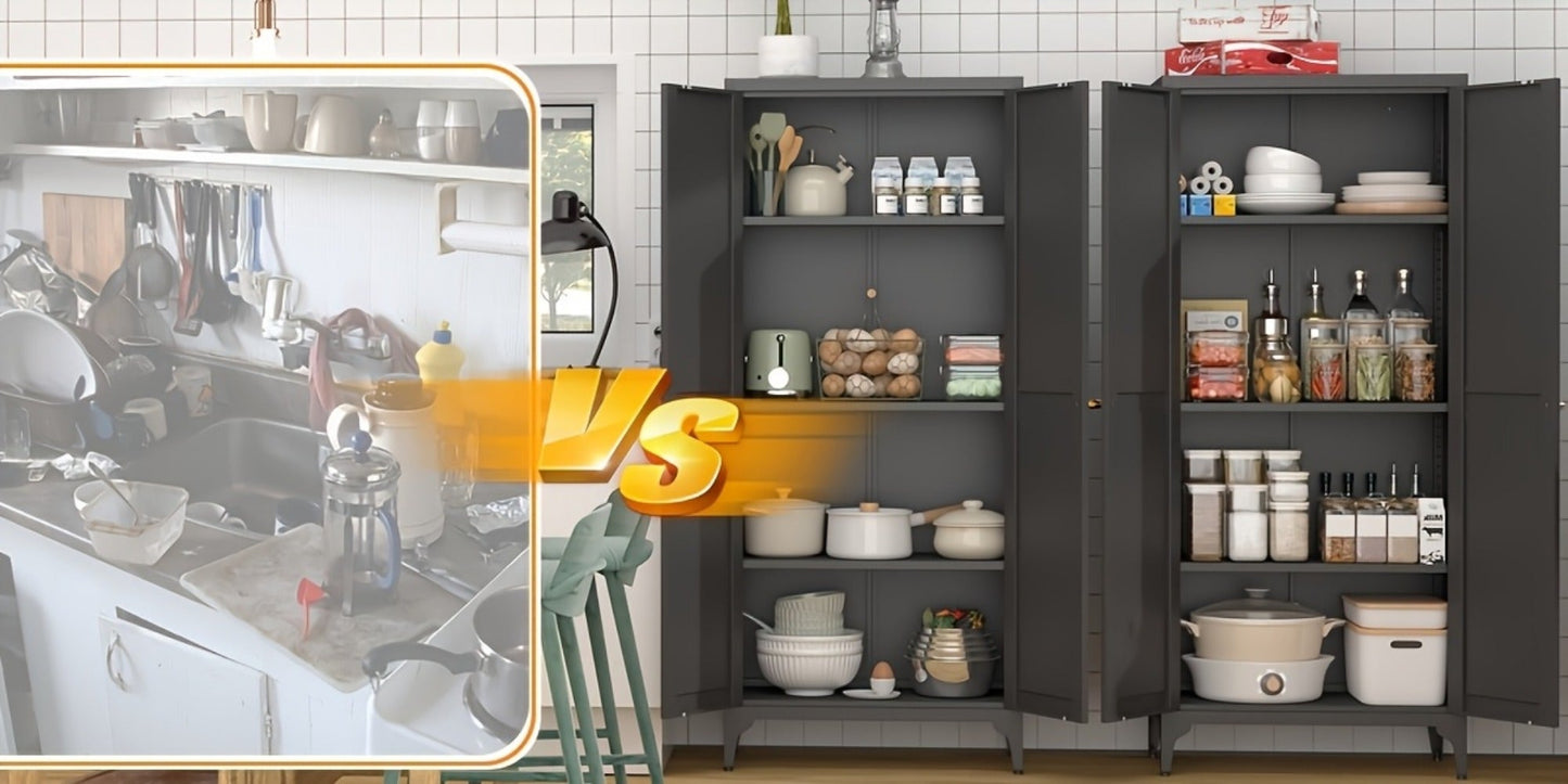 Metal Kitchen Pantry Cabinet with Adjustable Shelves for Organized Everyday Storage detail image - detail view 22