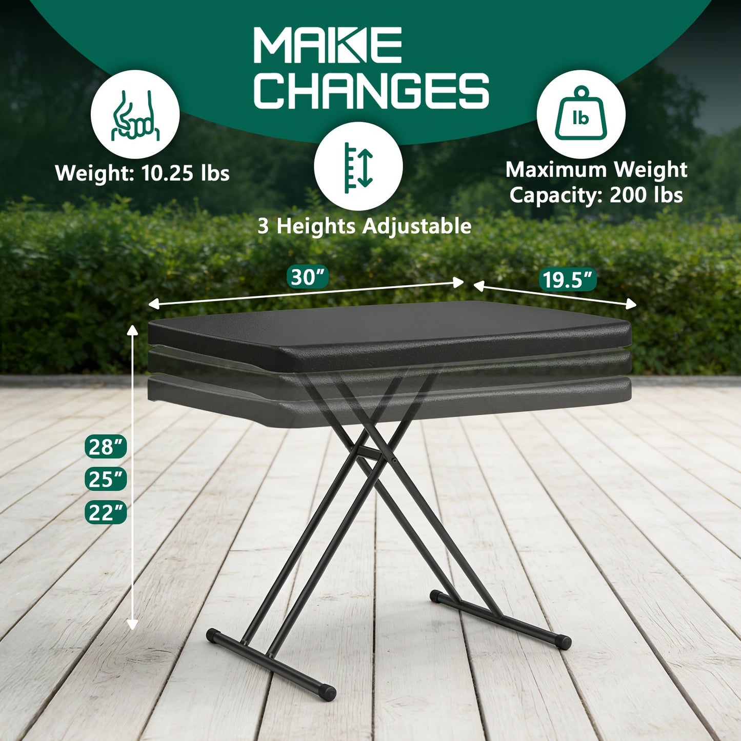 Folding Table shown in the 2.5FT-Black option