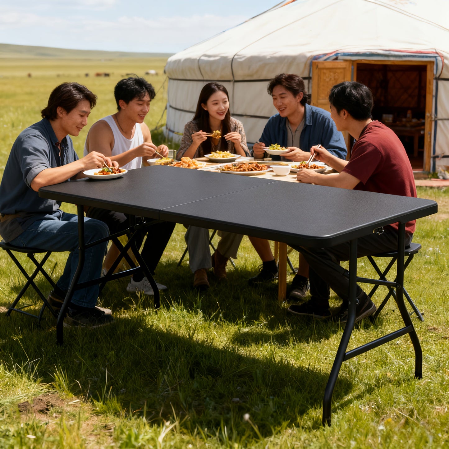 Folding Table shown in the 5FT Black option