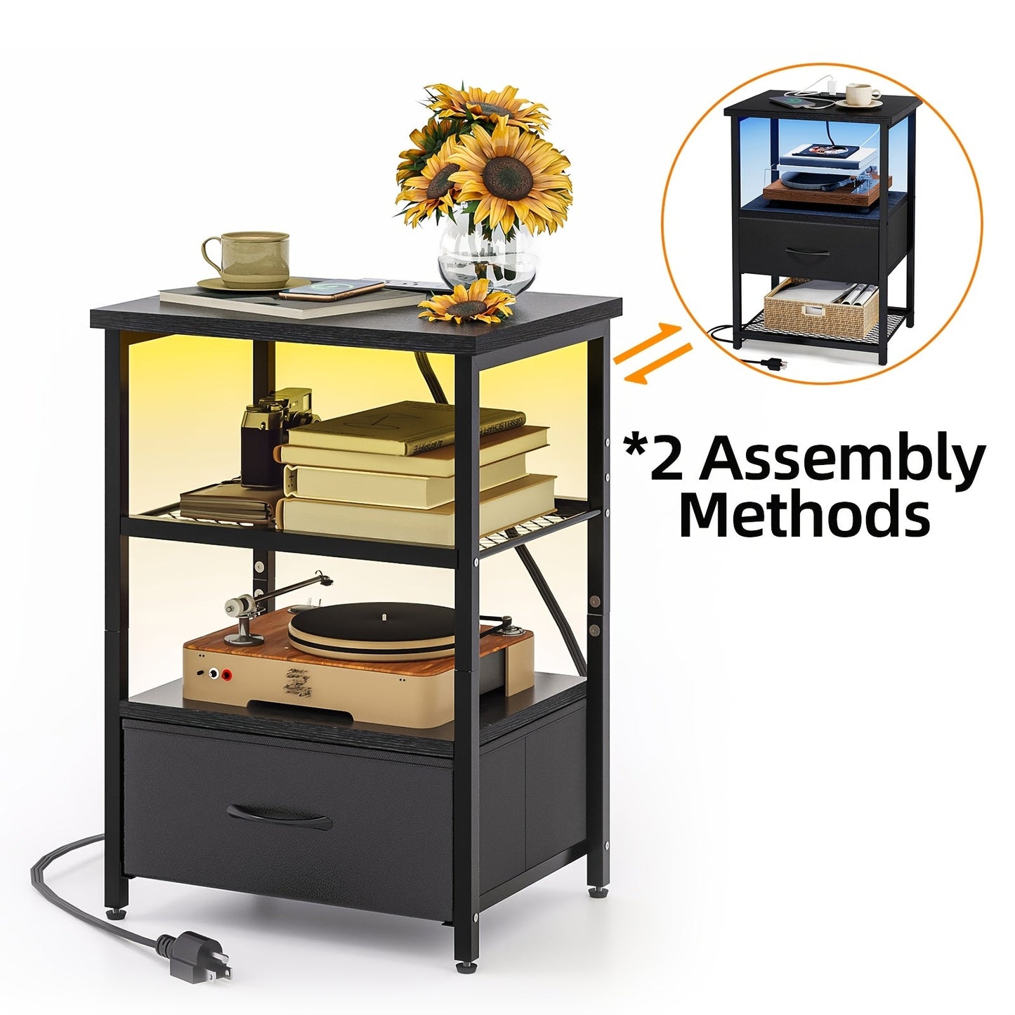 Nightstand shown in the 1pc-1 Drawer-Black option