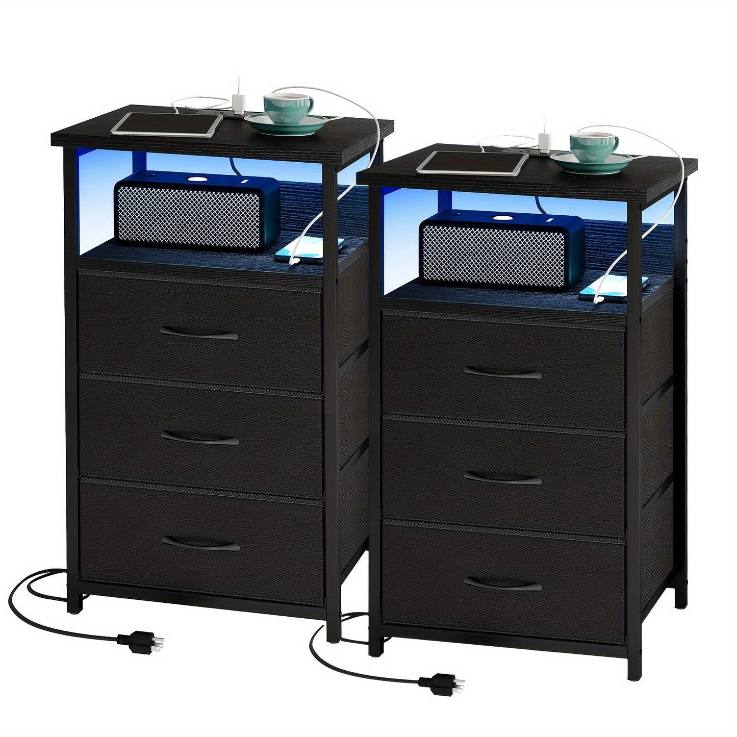 Nightstand shown in the 2pcs-3 Drawers-Black option