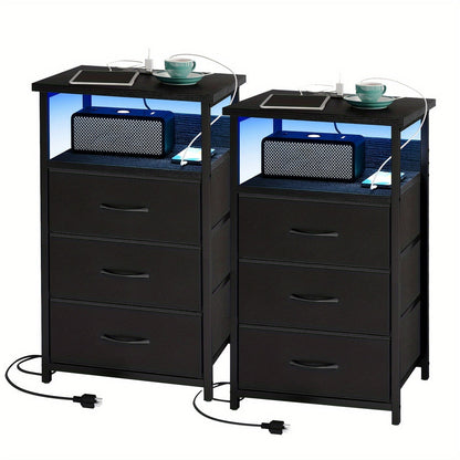 Nightstand shown in the 2pcs-3 Drawers-Black option