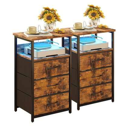 Nightstand shown in the 2pcs-3 Drawers-Brown option