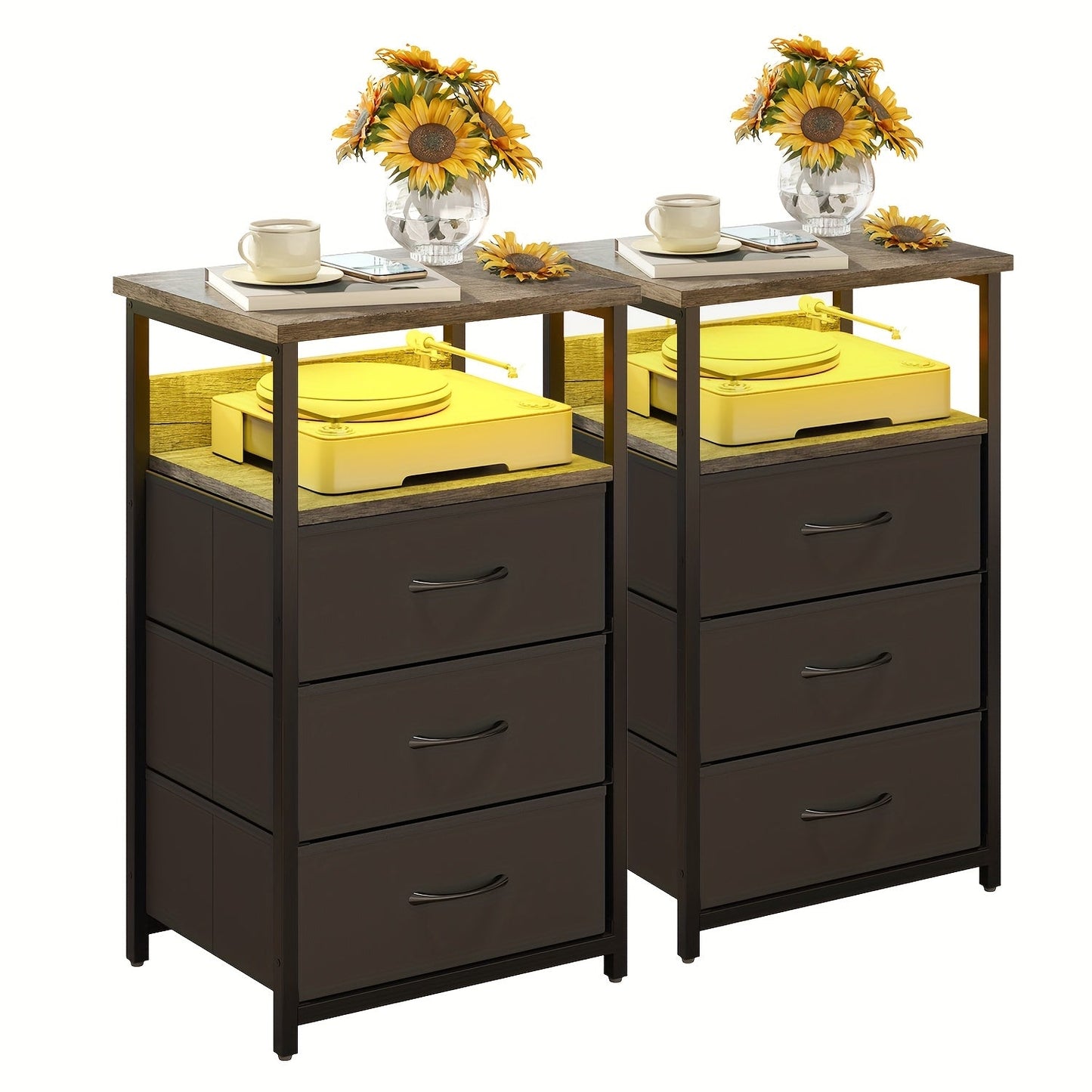 Nightstand shown in the 2pcs-3 Drawers-Gray option