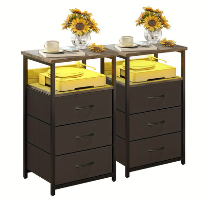 Nightstand shown in the 2pcs-3 Drawers-Gray option