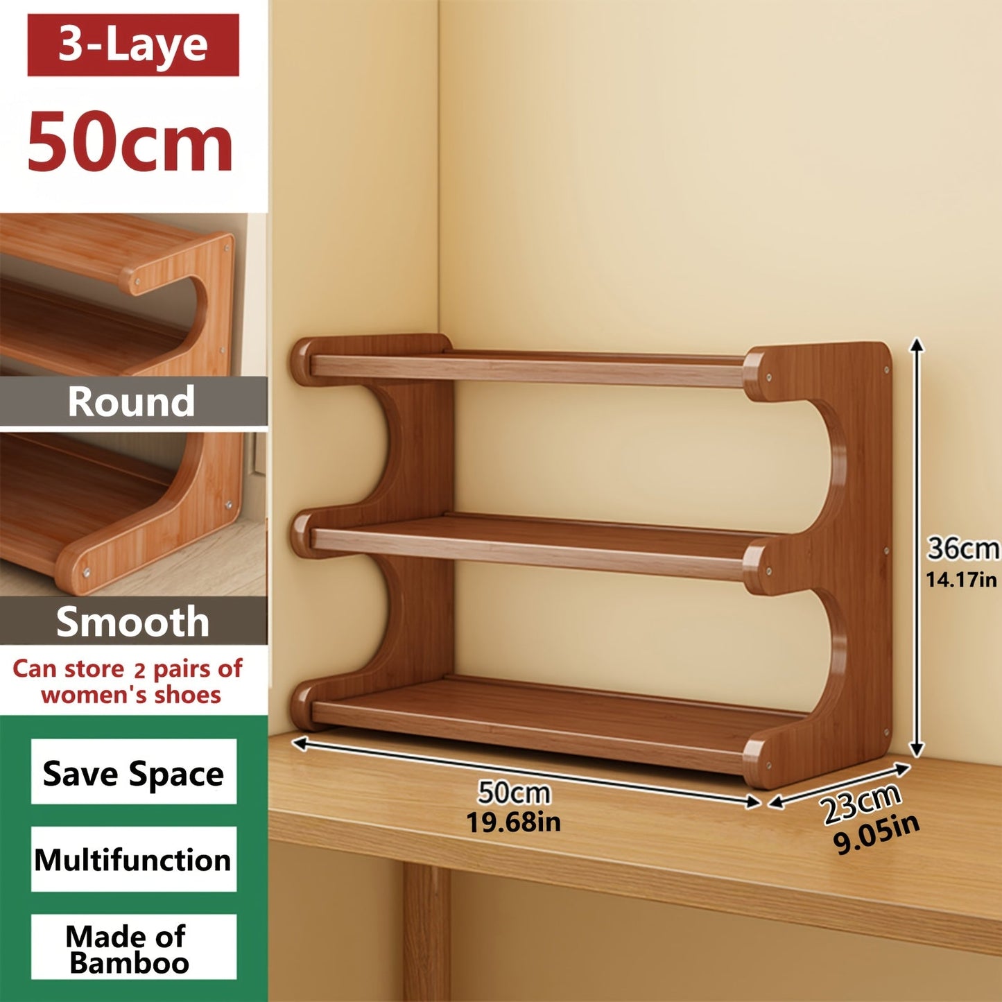 Shoe Rack shown in the 3 layer-50cm/19.68in option