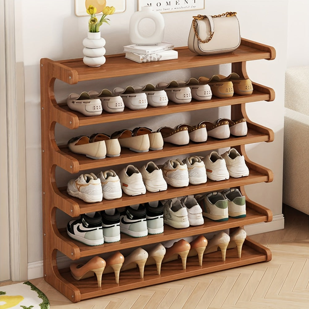 Multi-Layer Wood Shoe Rack with Tool-Free Assembly, Freestanding Shoe Storage Rack detail image