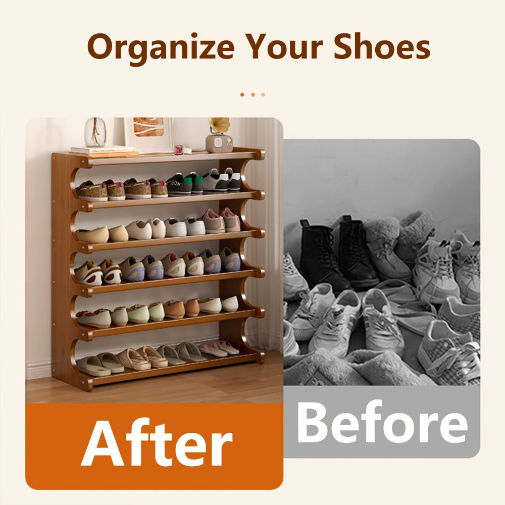 Multi-Layer Wood Shoe Rack with Tool-Free Assembly, Freestanding Shoe Storage Rack detail image - detail view 6