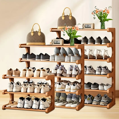 Shoe Rack, Bamboo 3/5/6 Layer Wood Grain Entryway Organizer, Easy Assembly Multi-Tier Shoe shown in the main product view