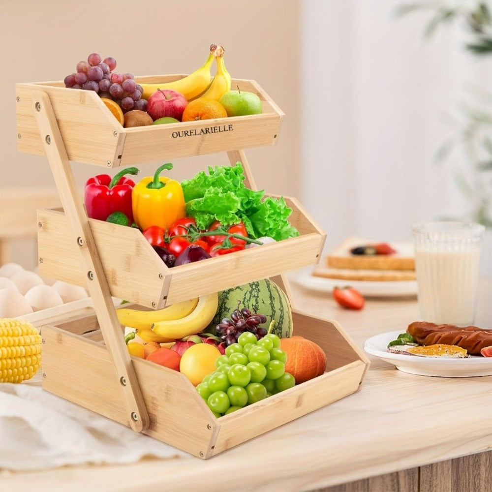 Multi-Tier Bamboo Fruit Basket with Non-Slip Base for Kitchen detail image - detail view 10