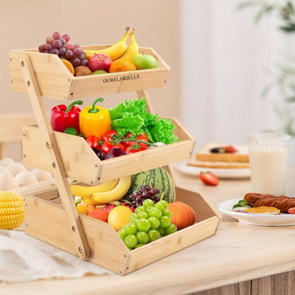 Multi-Tier Bamboo Fruit Basket with Non-Slip Base for Kitchen detail image - detail view 10