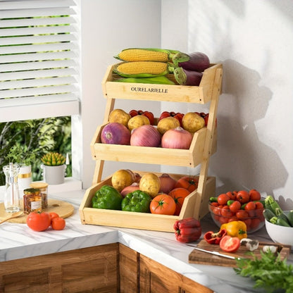 Multi-Tier Bamboo Fruit Basket with Non-Slip Base for Kitchen detail image - detail view 11