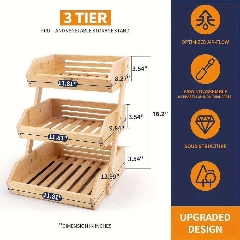 Multi-Tier Bamboo Fruit Basket with Non-Slip Base for Kitchen detail image - detail view 13