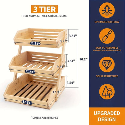 Multi-Tier Bamboo Fruit Basket with Non-Slip Base for Kitchen detail image - detail view 13