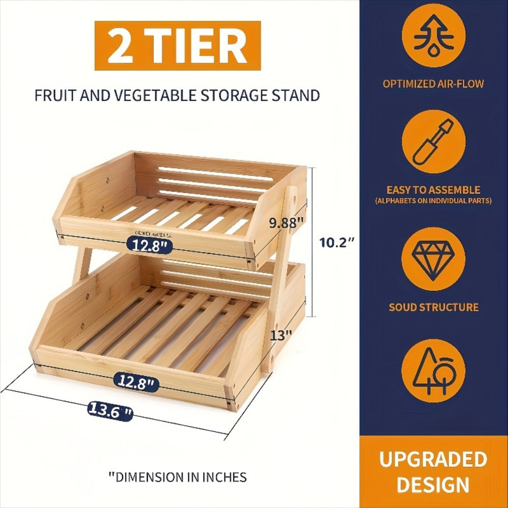 Multi-Tier Bamboo Fruit Basket with Non-Slip Base for Kitchen detail image - detail view 14