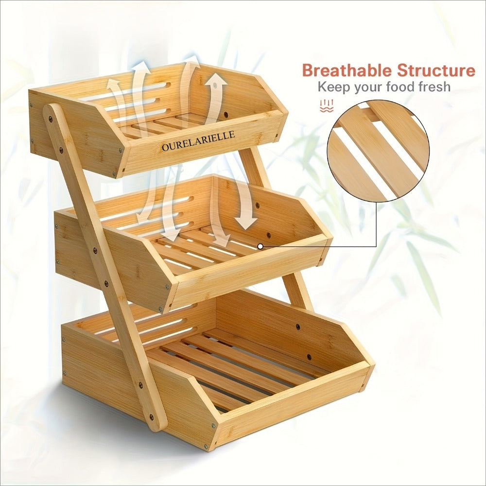 Multi-Tier Bamboo Fruit Basket with Non-Slip Base for Kitchen detail image - detail view 15