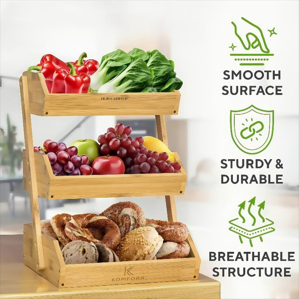 Multi-Tier Bamboo Fruit Basket with Non-Slip Base for Kitchen detail image - detail view 16