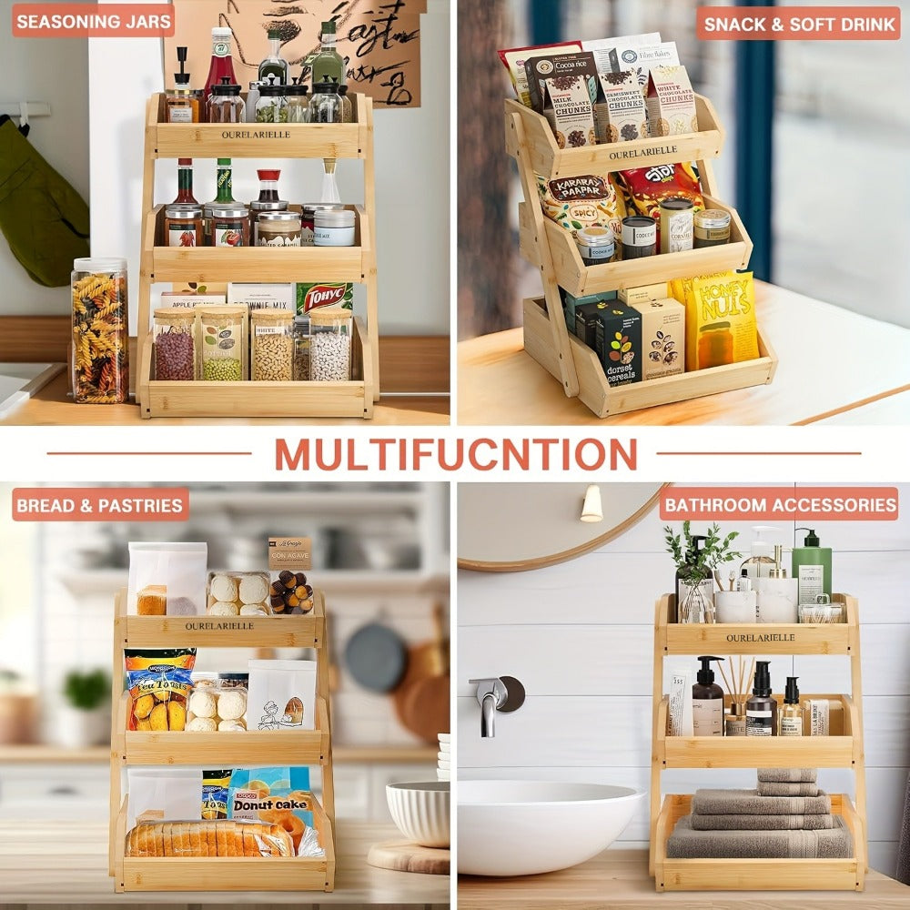 Multi-Tier Bamboo Fruit Basket with Non-Slip Base for Kitchen detail image - detail view 19
