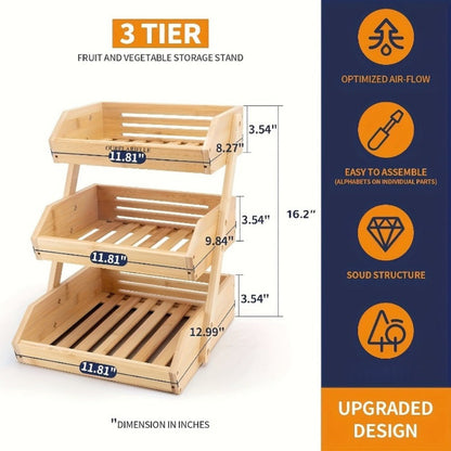 Multi-Tier Bamboo Fruit Basket with Non-Slip Base for Kitchen detail image