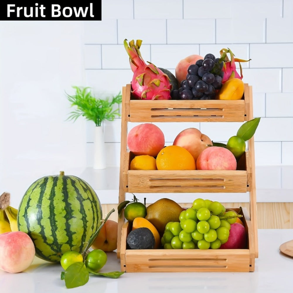 Multi-Tier Bamboo Fruit Basket with Non-Slip Base for Kitchen detail image - detail view 4