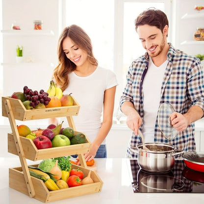 Multi-Tier Bamboo Fruit Basket with Non-Slip Base for Kitchen detail image - detail view 6