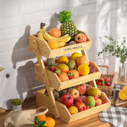 Multi-Tier Bamboo Fruit Basket with Non-Slip Base for Kitchen detail image - detail view 9