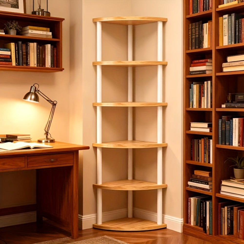 Bookshelf, Corner 3/4/5/6 Tier Iron Shelving Unit, Freestanding Corner Storage Shelf shown in the main product view
