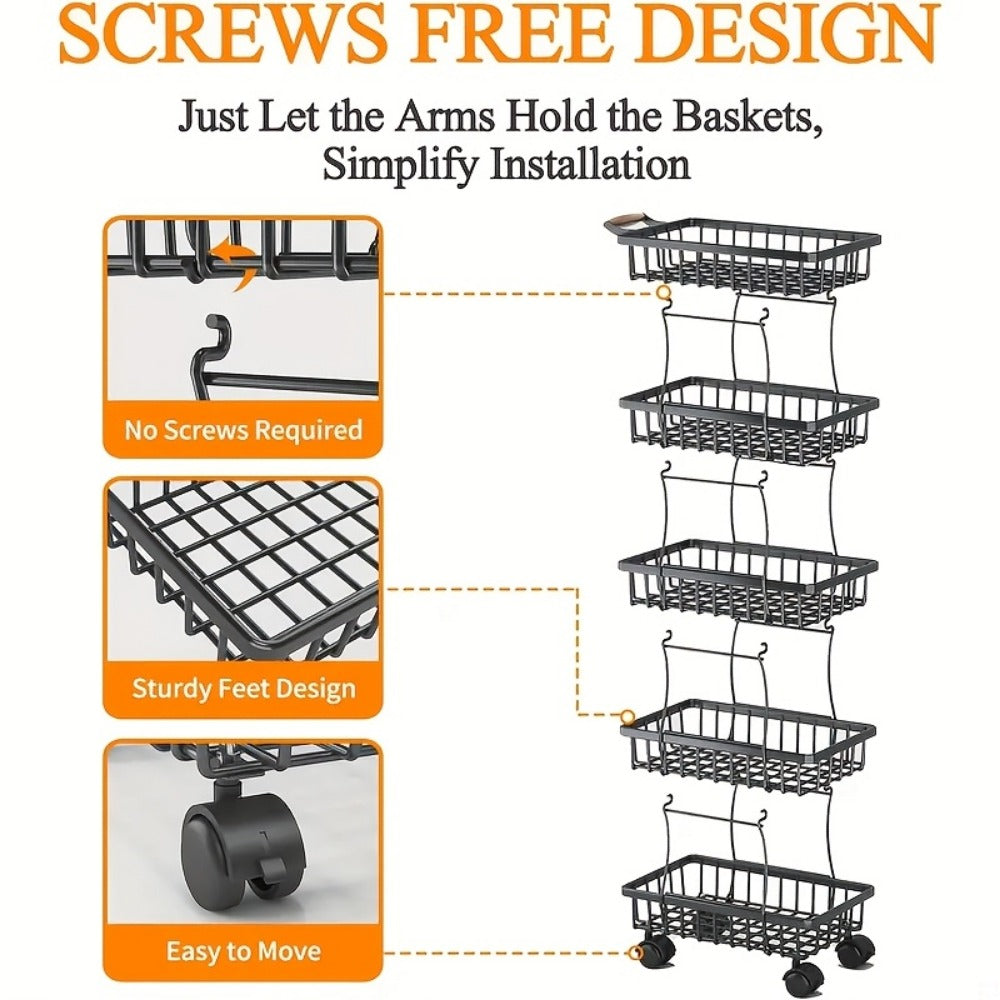 Multi-Tier Metal Storage Cart with Stackable Design and Rolling Wheels detail image - detail view 10