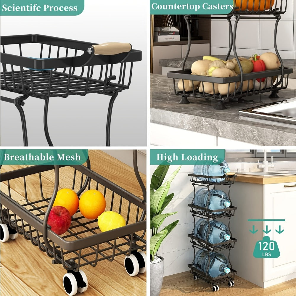 Multi-Tier Metal Storage Cart with Stackable Design and Rolling Wheels detail image - detail view 8