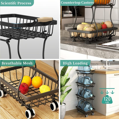 Multi-Tier Metal Storage Cart with Stackable Design and Rolling Wheels detail image - detail view 8