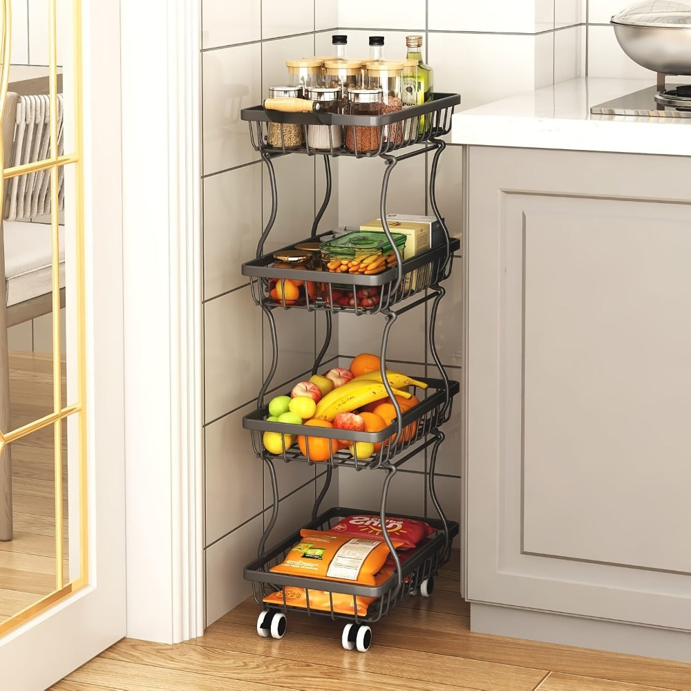 Multi-Tier Metal Storage Cart with Stackable Design and Rolling Wheels detail image - detail view 9