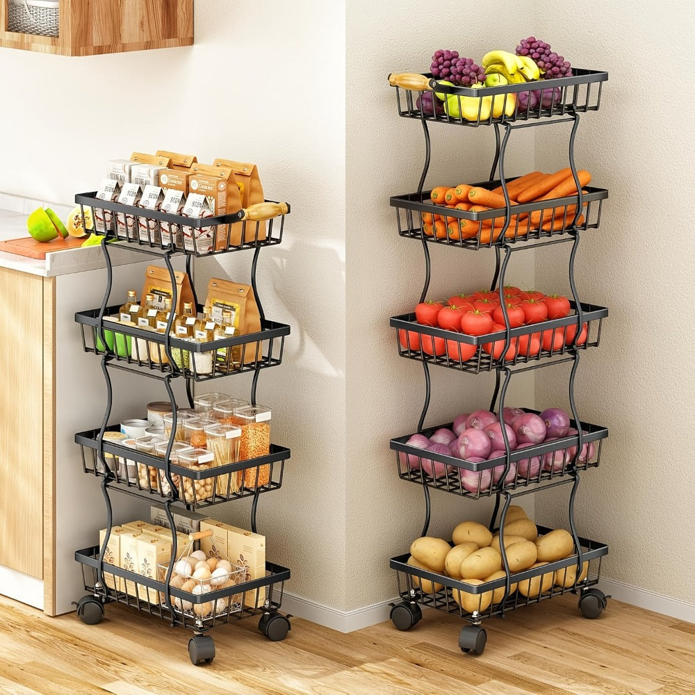 Storage Cart, Stackable Metal with Wheels 4/5 Tier - Fruit Vegetable Basket Rotating shown in the main product view