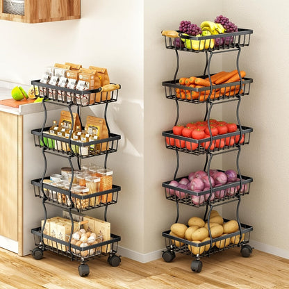 Storage Cart, Stackable Metal with Wheels 4/5 Tier - Fruit Vegetable Basket Rotating shown in the main product view