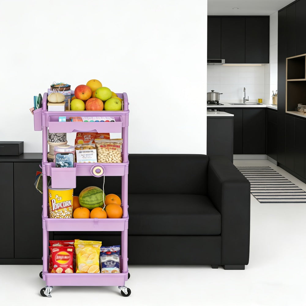 Multi-Tier Plastic Rolling Storage Cart with Storage Drawers for Living Room detail image - detail view 10