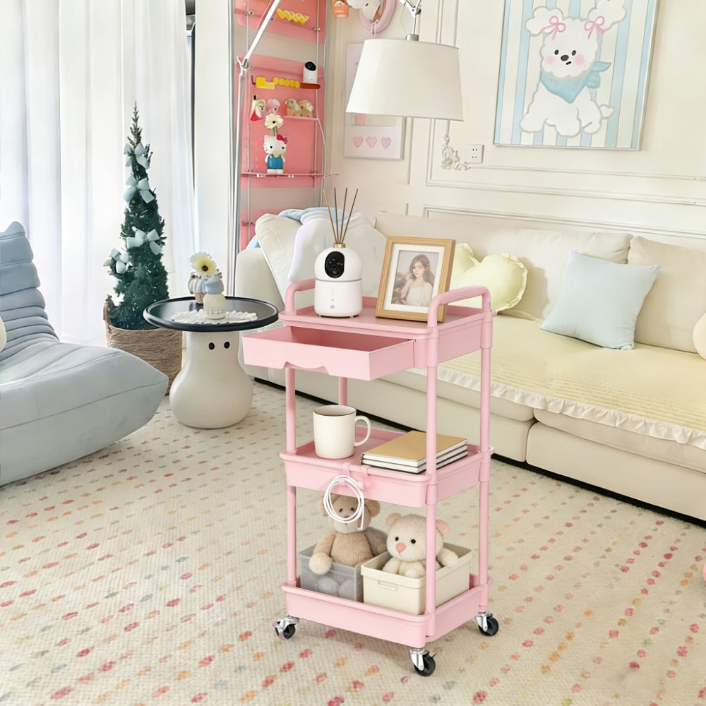 Multi-Tier Plastic Rolling Storage Cart with Storage Drawers for Living Room detail image - detail view 12