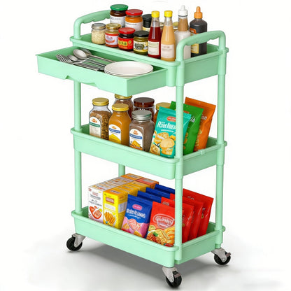 Multi-Tier Plastic Rolling Storage Cart with Storage Drawers for Living Room detail image - detail view 15