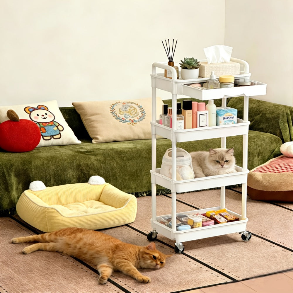 Multi-Tier Plastic Rolling Storage Cart with Storage Drawers for Living Room detail image - detail view 16