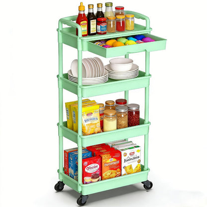 Multi-Tier Plastic Rolling Storage Cart with Storage Drawers for Living Room detail image - detail view 17