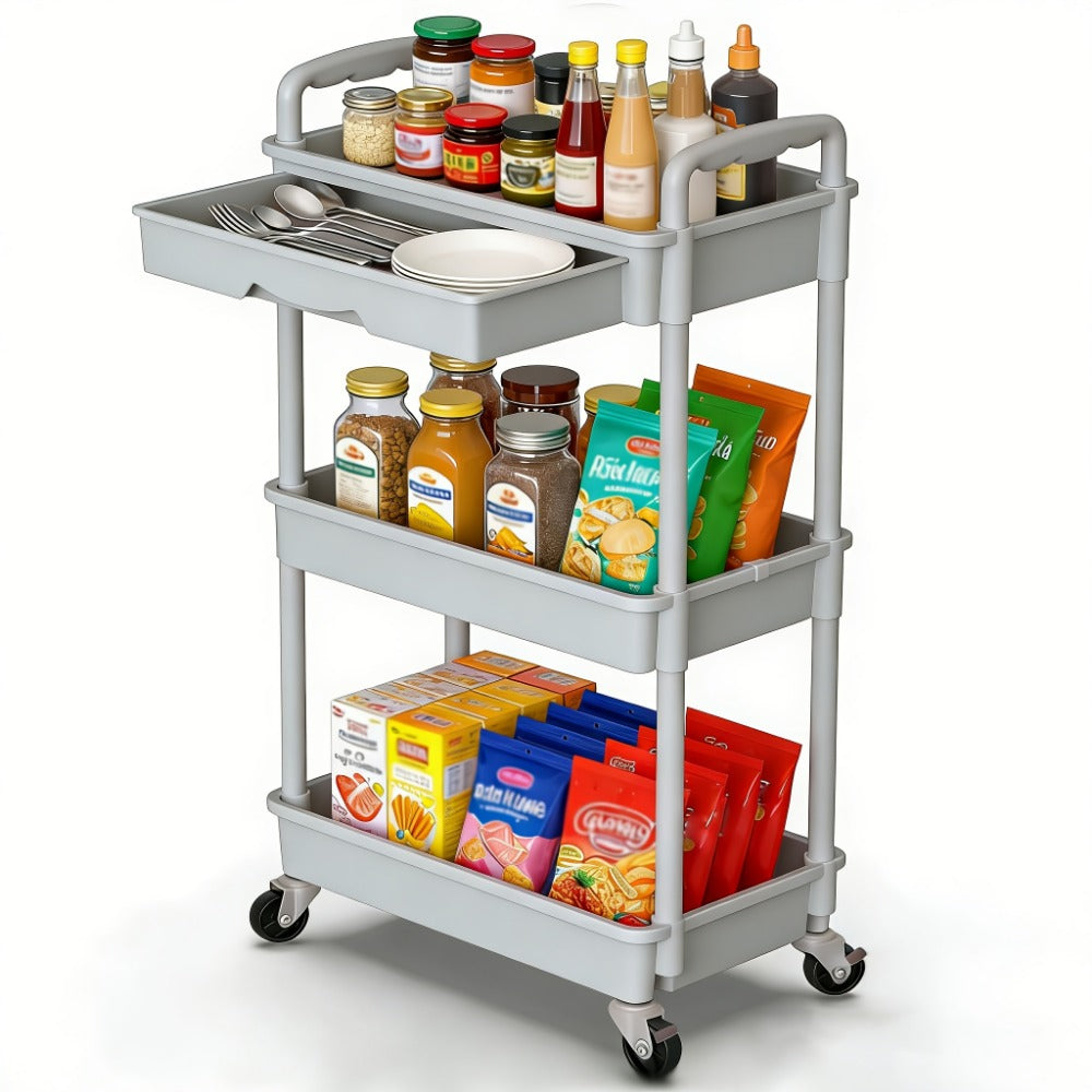 Multi-Tier Plastic Rolling Storage Cart with Storage Drawers for Living Room detail image - detail view 18