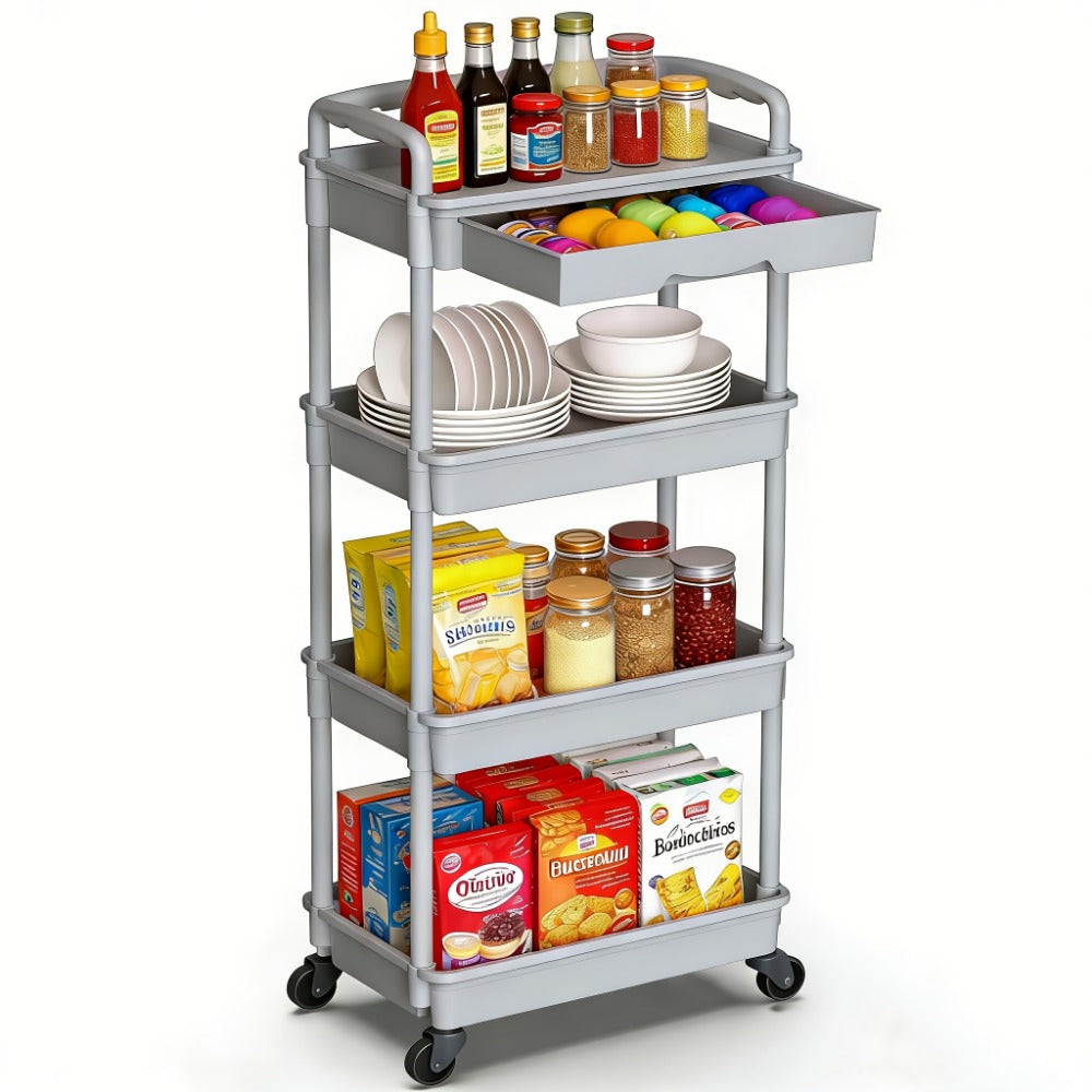 Multi-Tier Plastic Rolling Storage Cart with Storage Drawers for Living Room detail image - detail view 19