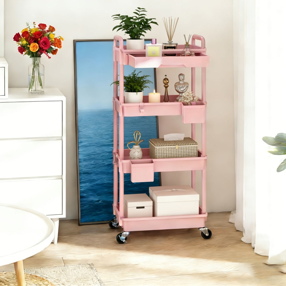 Multi-Tier Plastic Rolling Storage Cart with Storage Drawers for Living Room detail image