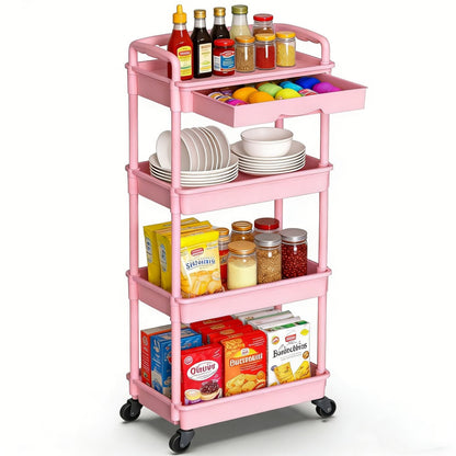 Multi-Tier Plastic Rolling Storage Cart with Storage Drawers for Living Room detail image - detail view 21