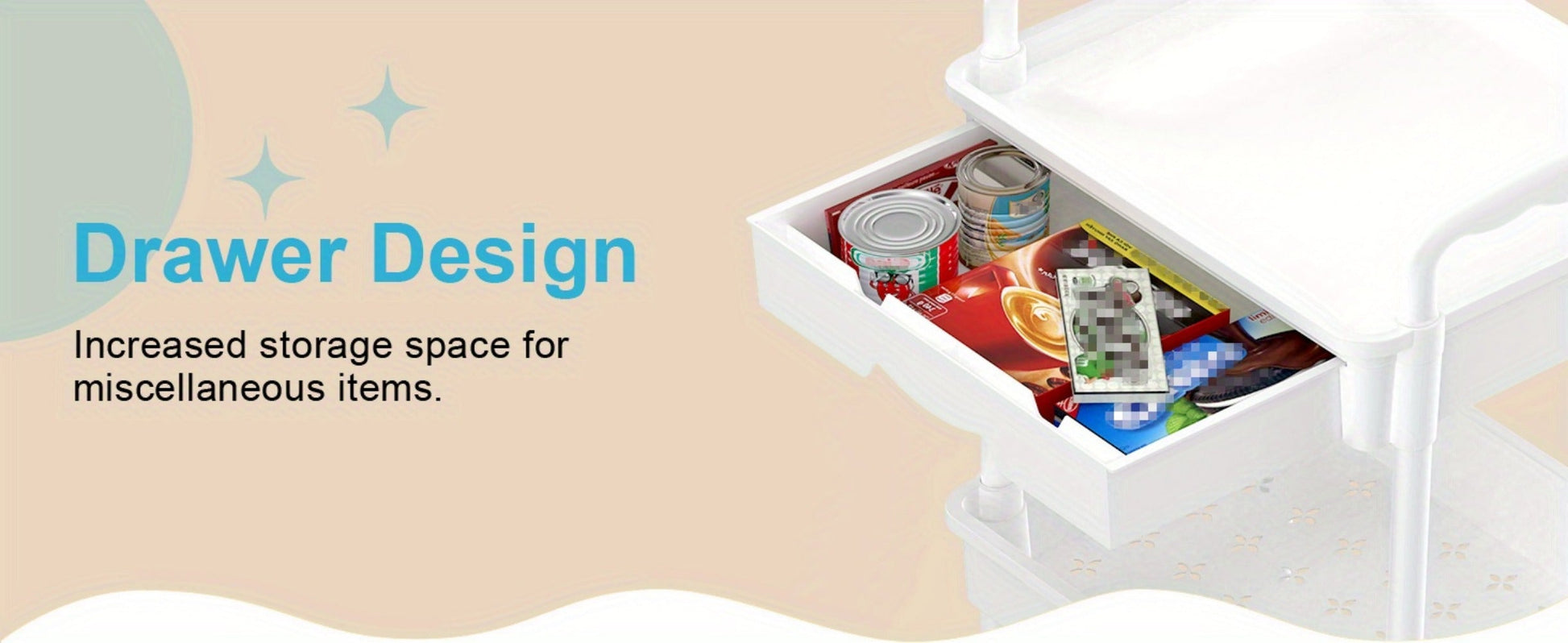 Multi-Tier Plastic Rolling Storage Cart with Storage Drawers for Living Room detail image - detail view 24
