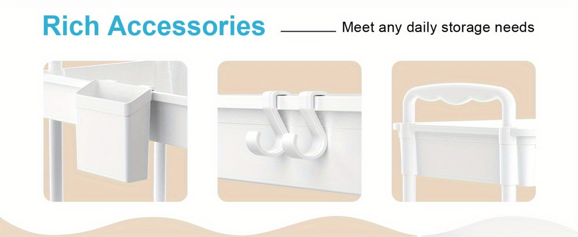 Multi-Tier Plastic Rolling Storage Cart with Storage Drawers for Living Room detail image - detail view 25