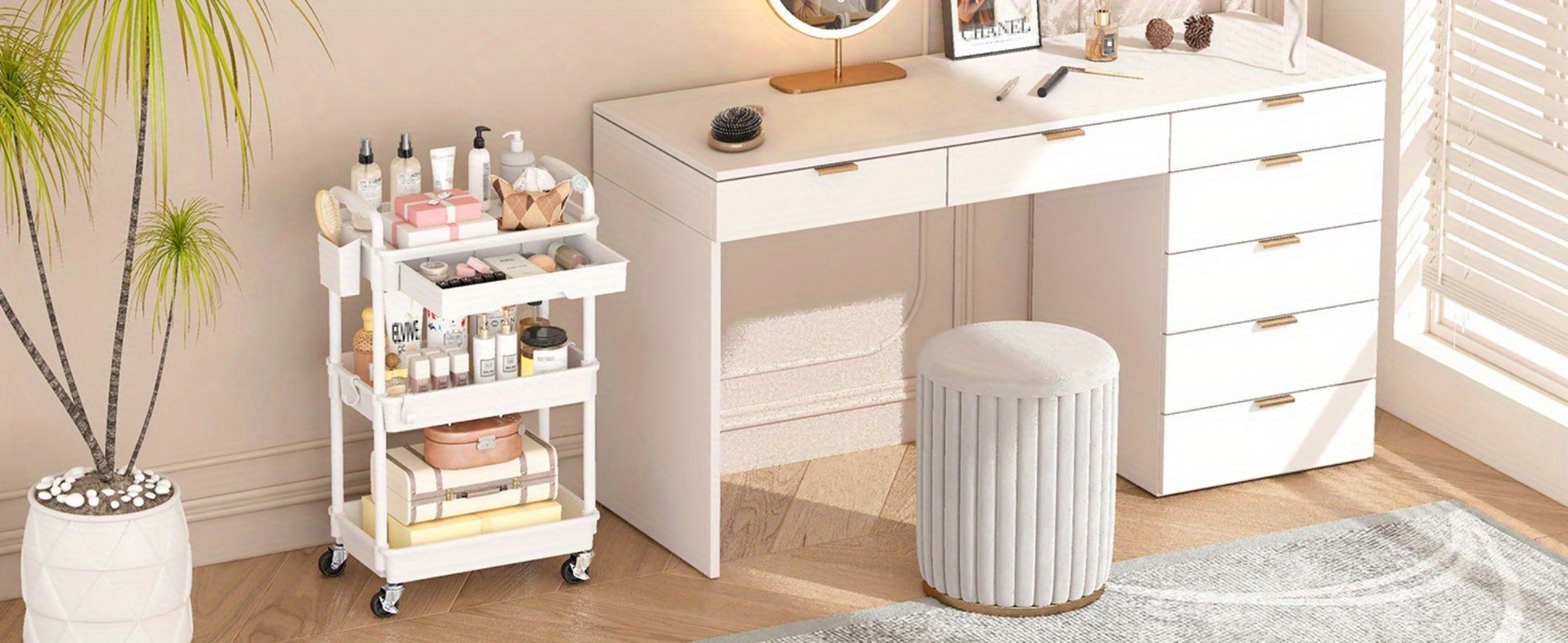 Multi-Tier Plastic Rolling Storage Cart with Storage Drawers for Living Room detail image - detail view 29