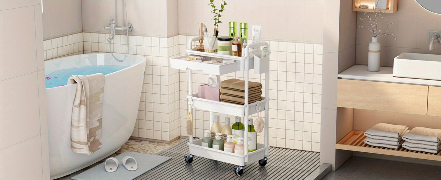 Multi-Tier Plastic Rolling Storage Cart with Storage Drawers for Living Room detail image - detail view 31