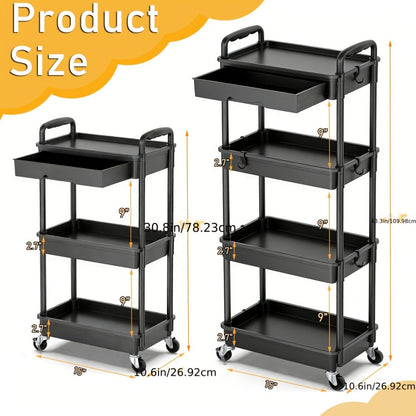 Multi-Tier Plastic Rolling Storage Cart with Storage Drawers for Living Room detail image - detail view 4