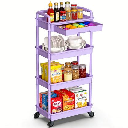 Multi-Tier Plastic Rolling Storage Cart with Storage Drawers for Living Room detail image - detail view 5